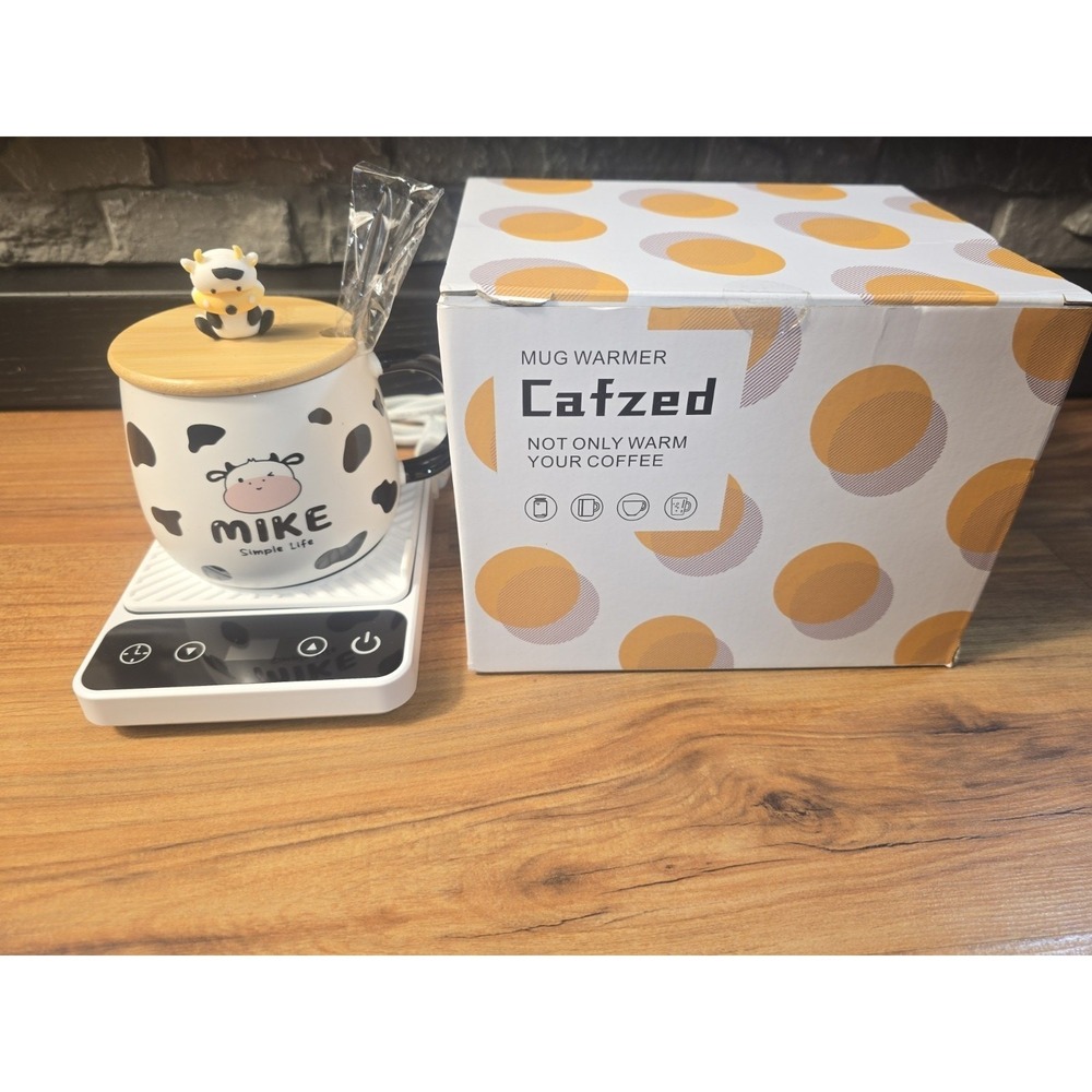 Cafzed Coffee Mug Warmer Set Cute Cow Mike Name Personalized Mug with Spoon s1